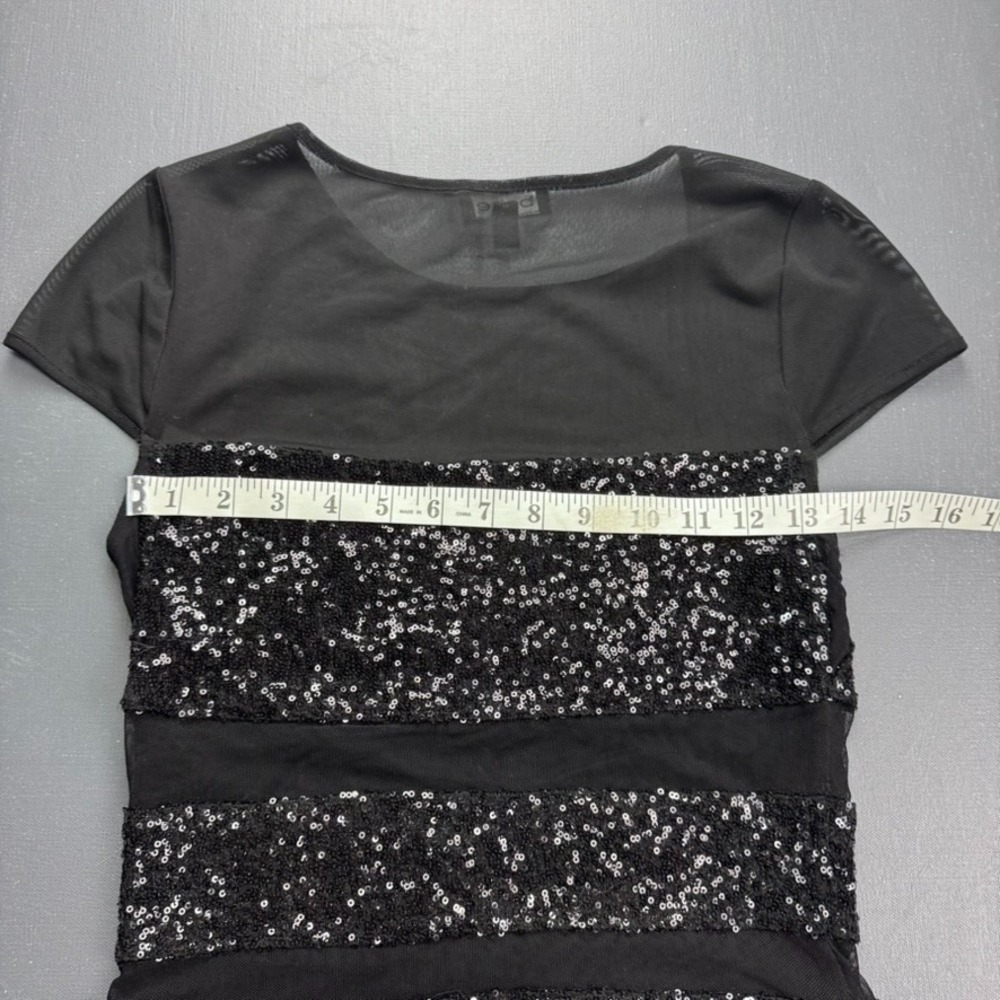 Bebe Sequin Tunic Top Women's Small Black Sheer Party Clubwear Glitter Sparkle - Picture 6 of 7